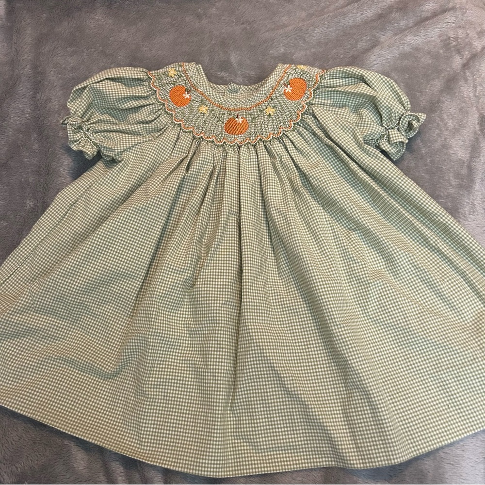 Smocked Dress with Pumpkin Embroidery